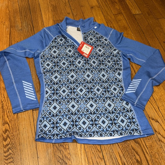 NWT Helly Hansen Lifa Merino 1/2 Zip ultra blue star pixel Base Top holiday L - Picture 5 of 8